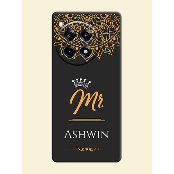 Mr Name with Floral Design on Personalised Space Black Soft Matte Cases - OnePlus 12R 5G Mr Name with Floral Design on Personalised Space Black Soft Matte Cases - OnePlus 12R 5G