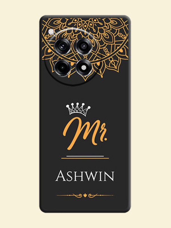 Mr Name with Floral Design on Personalised Space Black Soft Matte Cases - OnePlus 12R 5G