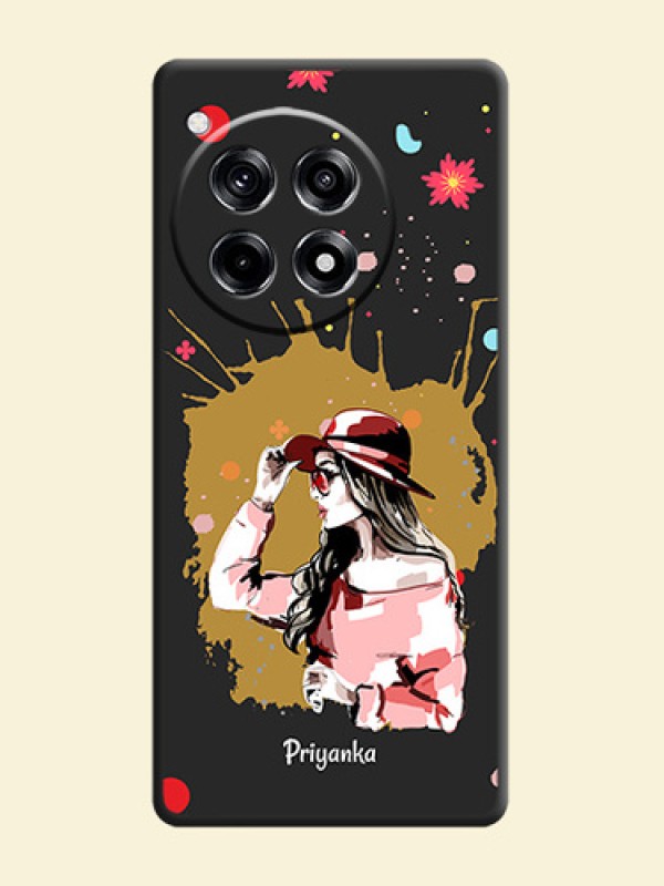 Mordern Lady With Color Splash Background With Custom Text On Space Black Personalized Soft Matte Phone Covers - OnePlus 12R 5G