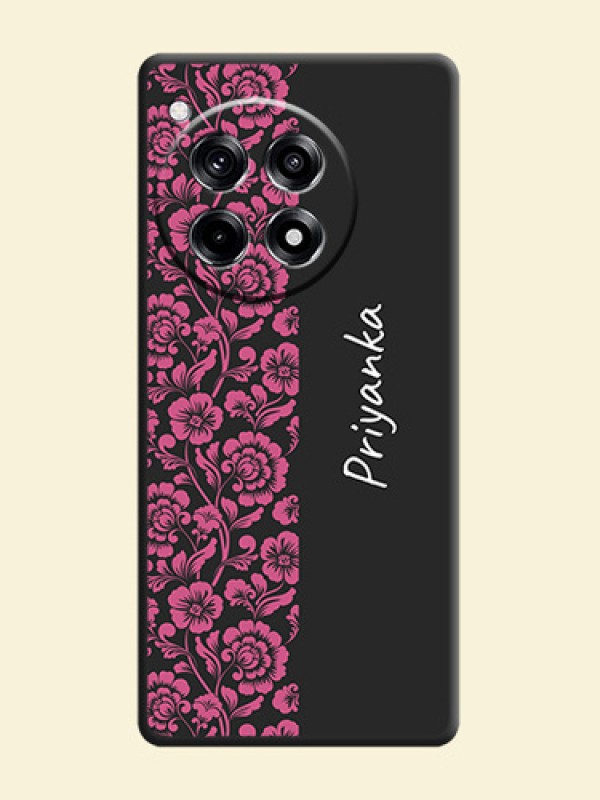 Pink Floral Pattern Design With Custom Text On Space Black Personalized Soft Matte Phone Covers - OnePlus 12R 5G