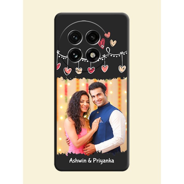 Pink Love Hangings with Name On Space Black Custom Soft Matte Mobile Back Cover - OnePlus 13 5G Pink Love Hangings with Name On Space Black Custom Soft Matte Mobile Back Cover - OnePlus 13 5G