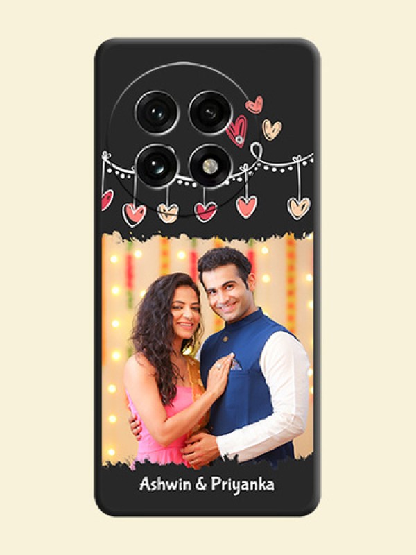 Pink Love Hangings with Name On Space Black Custom Soft Matte Mobile Back Cover - OnePlus 13 5G