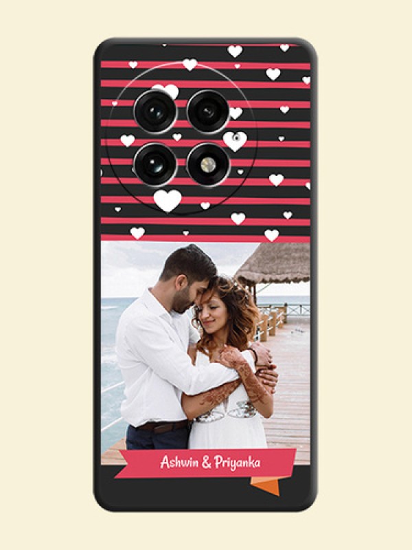 White Color Love Symbols with Pink Lines Pattern On Space Black Custom Soft Matte Mobile Back Cover - OnePlus 13 5G