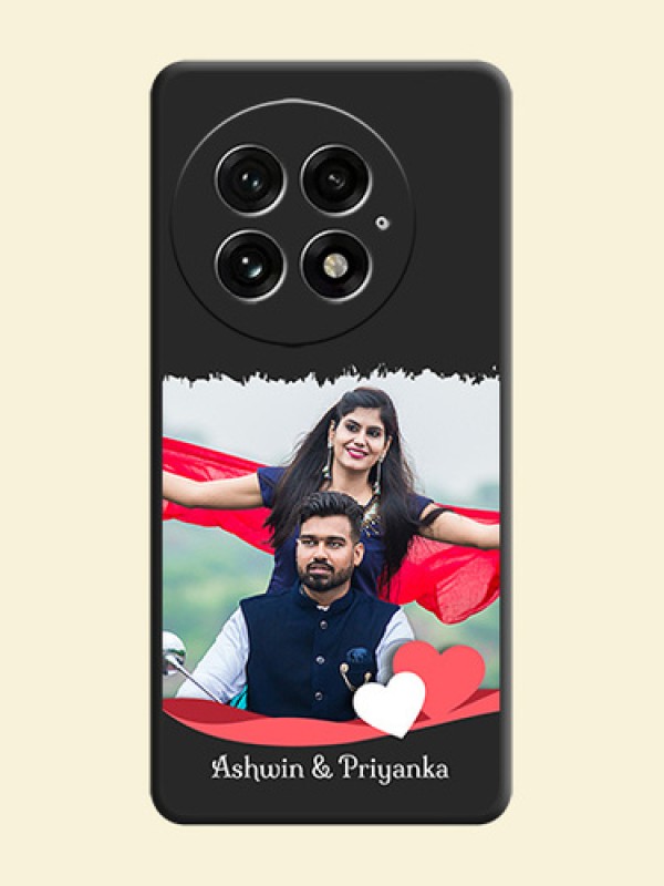 Pin Color Love Shaped Ribbon Design with Text On Space Black Custom Soft Matte Mobile Back Cover - OnePlus 13 5G