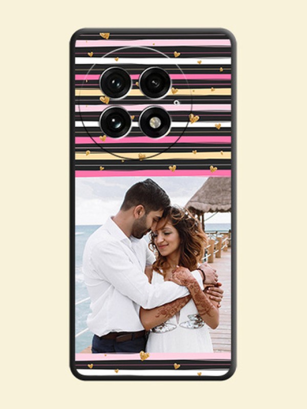 Multicolor Lines and Golden Love Symbols Design on Photo On Space Black Custom Soft Matte Mobile Back Cover - OnePlus 13 5G