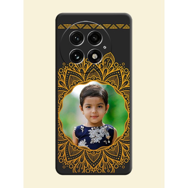 Round Image with Floral Design On Space Black Custom Soft Matte Mobile Back Cover - OnePlus 13 5G Round Image with Floral Design On Space Black Custom Soft Matte Mobile Back Cover - OnePlus 13 5G