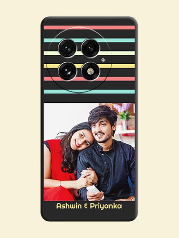 Color Stripes with Photo and Text on Photo On Space Black Custom Soft Matte Mobile Back Cover - OnePlus 13 5G