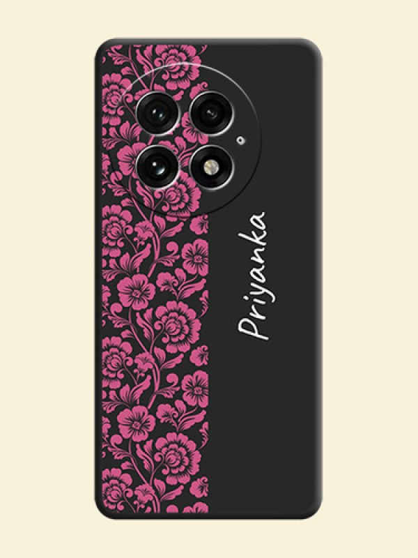 Pink Floral Pattern Design With Custom Text On Space Black Custom Soft Matte Mobile Back Cover - OnePlus 13 5G