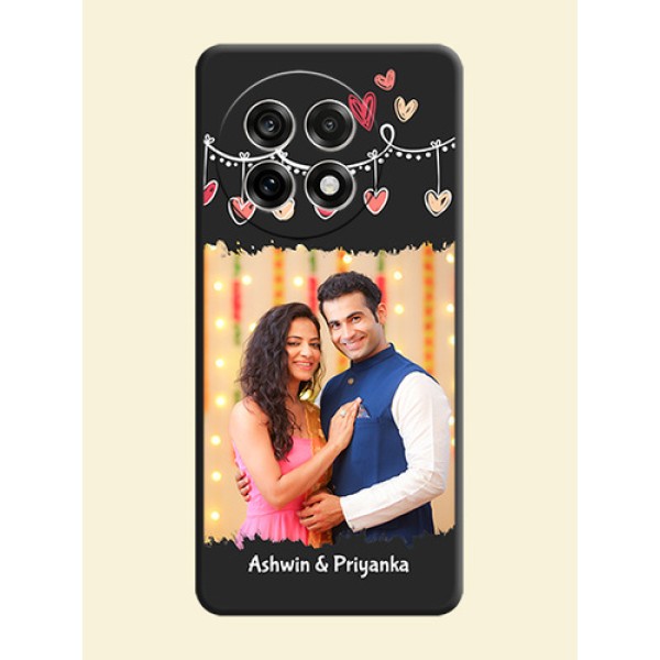 Pink Love Hangings with Name On Space Black Custom Soft Matte Mobile Back Cover - OnePlus 13R 5G Pink Love Hangings with Name On Space Black Custom Soft Matte Mobile Back Cover - OnePlus 13R 5G