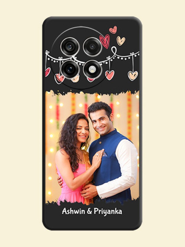 Pink Love Hangings with Name On Space Black Custom Soft Matte Mobile Back Cover - OnePlus 13R 5G