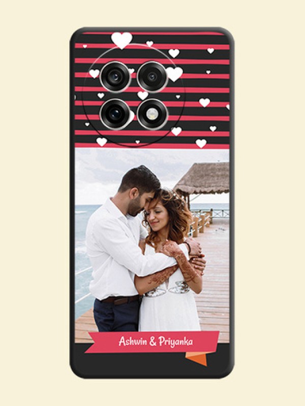 White Color Love Symbols with Pink Lines Pattern On Space Black Custom Soft Matte Mobile Back Cover - OnePlus 13R 5G