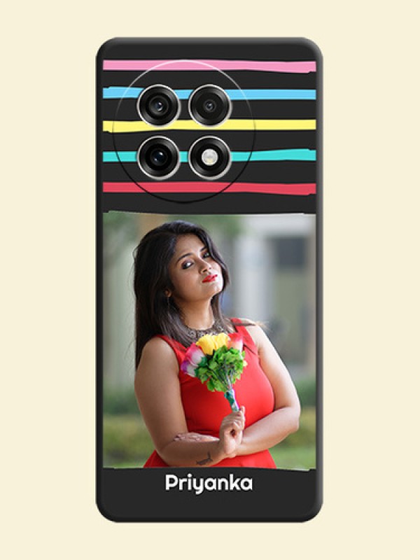 Multicolor Lines with Image On Space Black Custom Soft Matte Mobile Back Cover - OnePlus 13R 5G