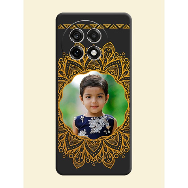 Round Image with Floral Design On Space Black Custom Soft Matte Mobile Back Cover - OnePlus 13R 5G Round Image with Floral Design On Space Black Custom Soft Matte Mobile Back Cover - OnePlus 13R 5G