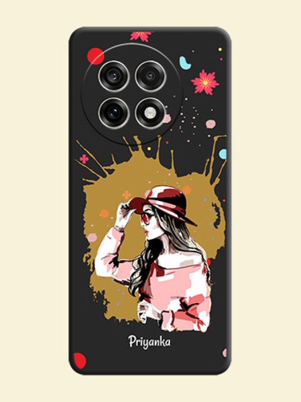 Mordern Lady With Color Splash Background With Custom Text On Space Black Custom Soft Matte Mobile Back Cover - OnePlus 13R 5G