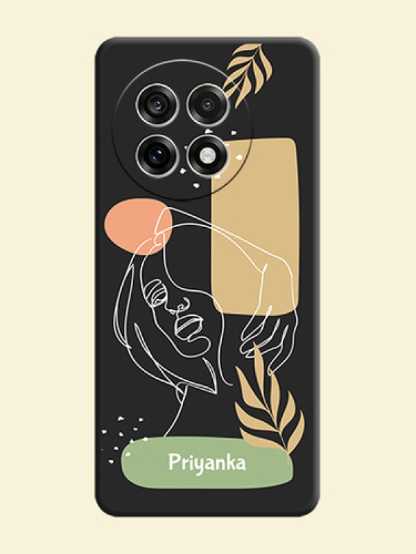 Custom Text With Line Art Of Women & Leaves Design On Space Black Custom Soft Matte Mobile Back Cover - OnePlus 13R 5G
