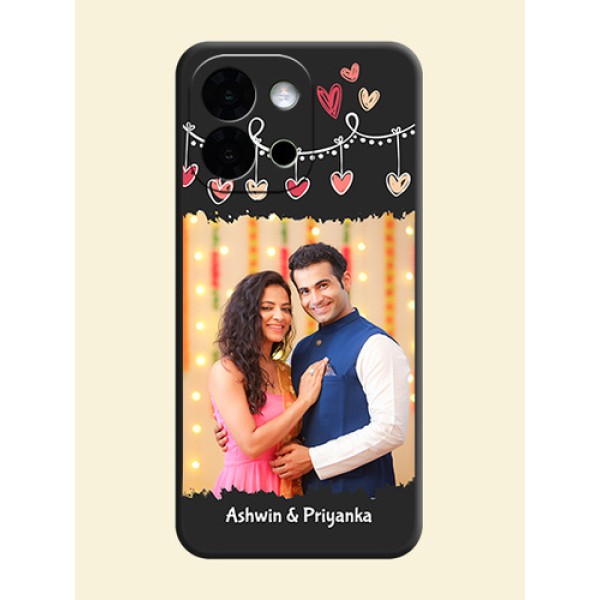 Pink Love Hangings with Name On Space Black Custom Soft Matte Mobile Back Cover - OnePlus 13s 5G Pink Love Hangings with Name On Space Black Custom Soft Matte Mobile Back Cover - OnePlus 13s 5G