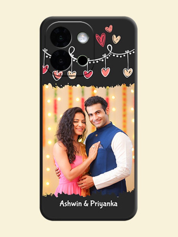 Pink Love Hangings with Name On Space Black Custom Soft Matte Mobile Back Cover - OnePlus 13s 5G