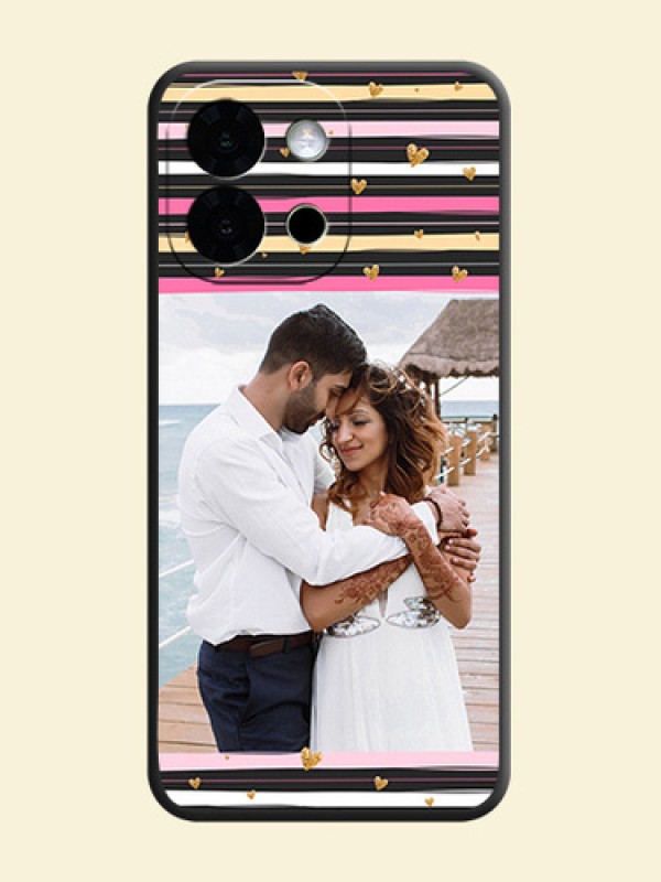 Multicolor Lines and Golden Love Symbols Design on Photo On Space Black Custom Soft Matte Mobile Back Cover - OnePlus 13s 5G