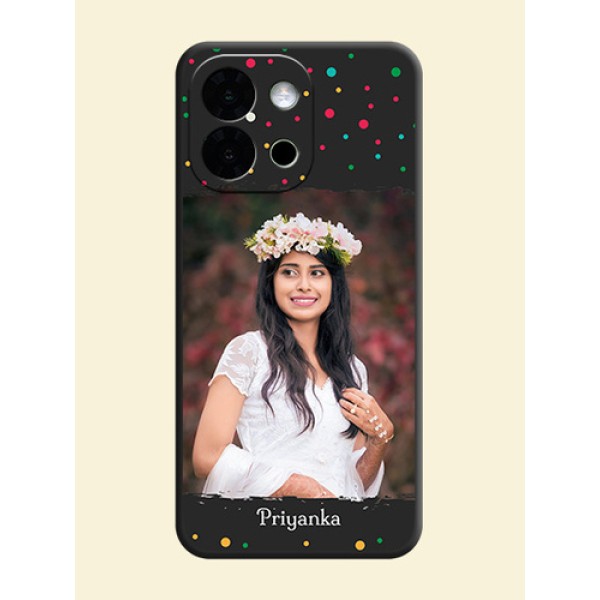 Multicolor Dotted Pattern with Text On Space Black Custom Soft Matte Mobile Back Cover - OnePlus 13s 5G Multicolor Dotted Pattern with Text On Space Black Custom Soft Matte Mobile Back Cover - OnePlus 13s 5G