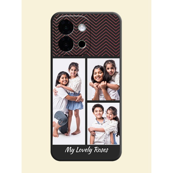 Wave Pattern with 3 Image Holder On Space Black Custom Soft Matte Mobile Back Cover - OnePlus 13s 5G Wave Pattern with 3 Image Holder On Space Black Custom Soft Matte Mobile Back Cover - OnePlus 13s 5G