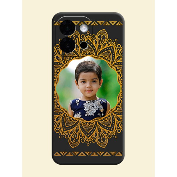 Round Image with Floral Design On Space Black Custom Soft Matte Mobile Back Cover - OnePlus 13s 5G Round Image with Floral Design On Space Black Custom Soft Matte Mobile Back Cover - OnePlus 13s 5G