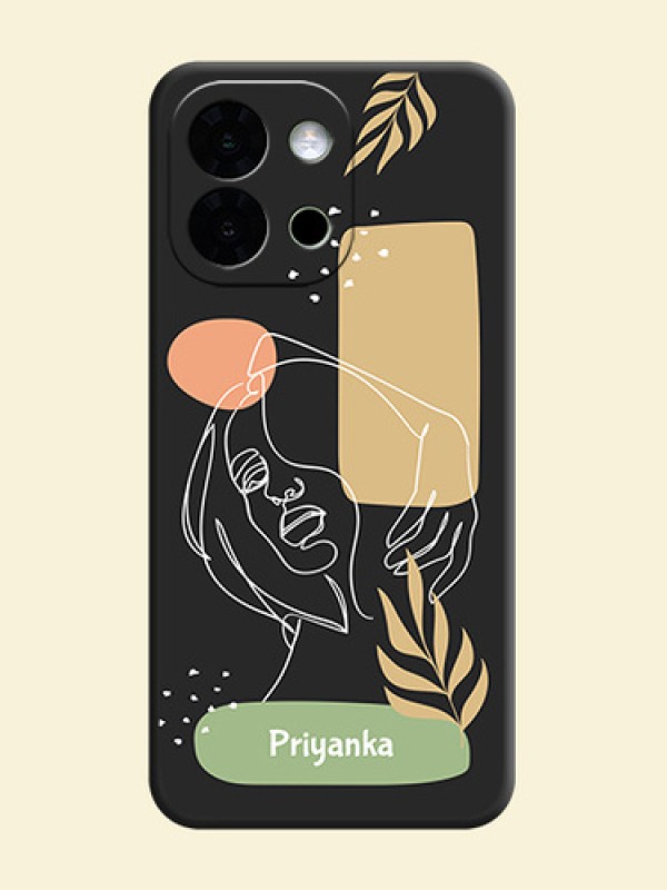 Custom Text With Line Art Of Women & Leaves Design On Space Black Custom Soft Matte Mobile Back Cover - OnePlus 13s 5G