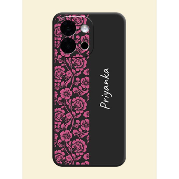 Pink Floral Pattern Design With Custom Text On Space Black Custom Soft Matte Mobile Back Cover - OnePlus 13s 5G Pink Floral Pattern Design With Custom Text On Space Black Custom Soft Matte Mobile Back Cover - OnePlus 13s 5G