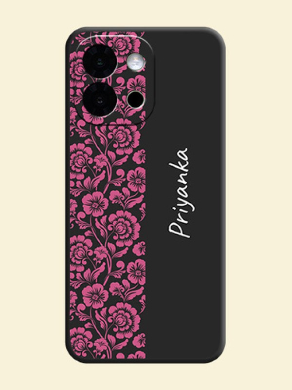Pink Floral Pattern Design With Custom Text On Space Black Custom Soft Matte Mobile Back Cover - OnePlus 13s 5G