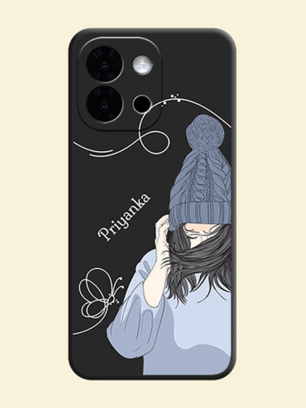 Girl With Blue Winter Outfiit Custom Text Design On Space Black Custom Soft Matte Mobile Back Cover - OnePlus 13s 5G