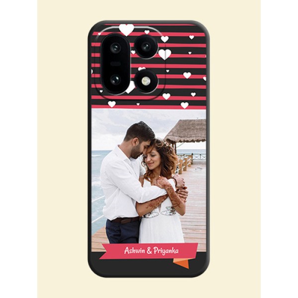 White Color Love Symbols with Pink Lines Pattern On Space Black Custom Soft Matte Mobile Back Cover - OnePlus 15 5G