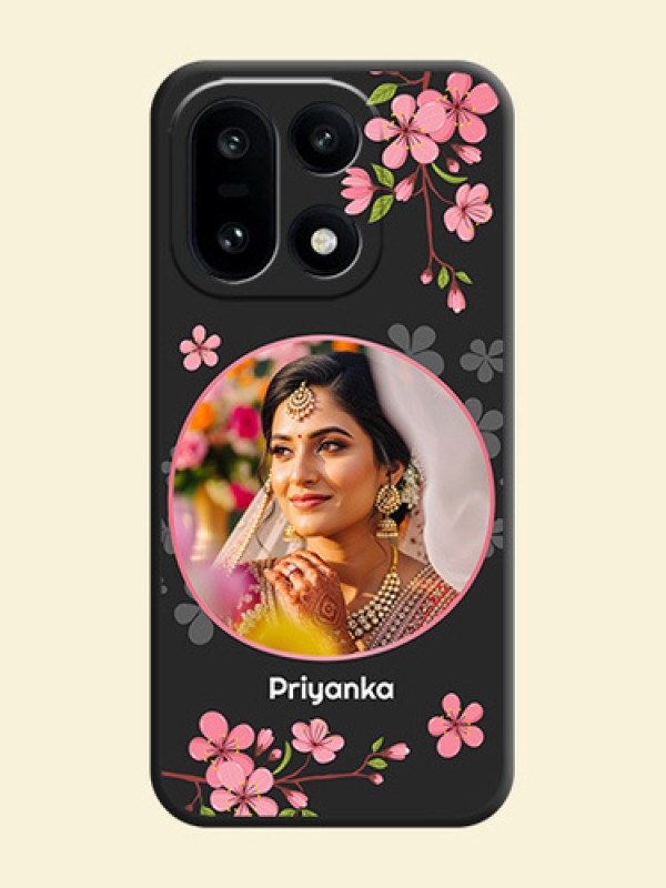 Round Image with Pink Color Floral Design on Photo On Space Black Custom Soft Matte Mobile Back Cover - OnePlus 15 5G