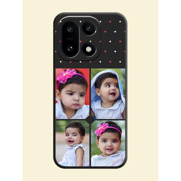 Multicolor Dotted Pattern with 4 Image Holder On Space Black Custom Soft Matte Mobile Back Cover - OnePlus 15 5G Multicolor Dotted Pattern with 4 Image Holder On Space Black Custom Soft Matte Mobile Back Cover - OnePlus 15 5G