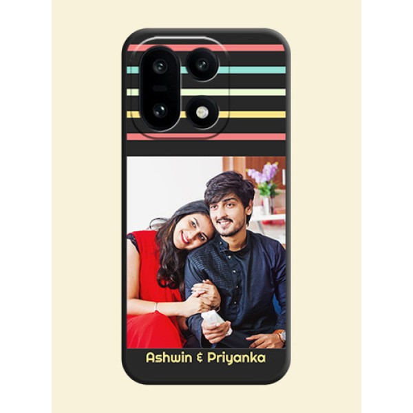 Color Stripes with Photo and Text on Photo On Space Black Custom Soft Matte Mobile Back Cover - OnePlus 15 5G Color Stripes with Photo and Text on Photo On Space Black Custom Soft Matte Mobile Back Cover - OnePlus 15 5G