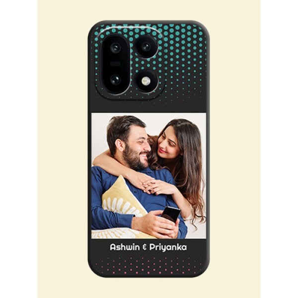 Faded Dots with Grunge Photo Frame and Text On Space Black Custom Soft Matte Mobile Back Cover - OnePlus 15 5G Faded Dots with Grunge Photo Frame and Text On Space Black Custom Soft Matte Mobile Back Cover - OnePlus 15 5G