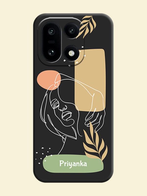 Custom Text With Line Art Of Women & Leaves Design On Space Black Custom Soft Matte Mobile Back Cover - OnePlus 15 5G
