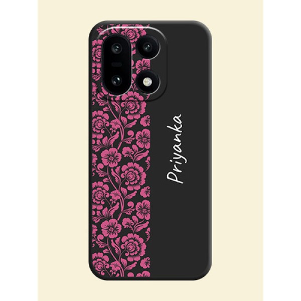 Pink Floral Pattern Design With Custom Text On Space Black Custom Soft Matte Mobile Back Cover - OnePlus 15 5G Pink Floral Pattern Design With Custom Text On Space Black Custom Soft Matte Mobile Back Cover - OnePlus 15 5G