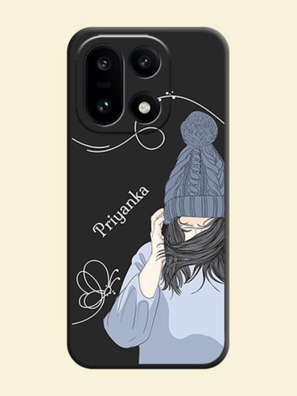Girl With Blue Winter Outfiit Custom Text Design On Space Black Custom Soft Matte Mobile Back Cover - OnePlus 15 5G