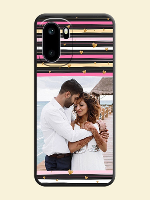 Multicolor Lines and Golden Love Symbols Design on Photo On Space Black Custom Soft Matte Mobile Back Cover - OnePlus 15R 5G