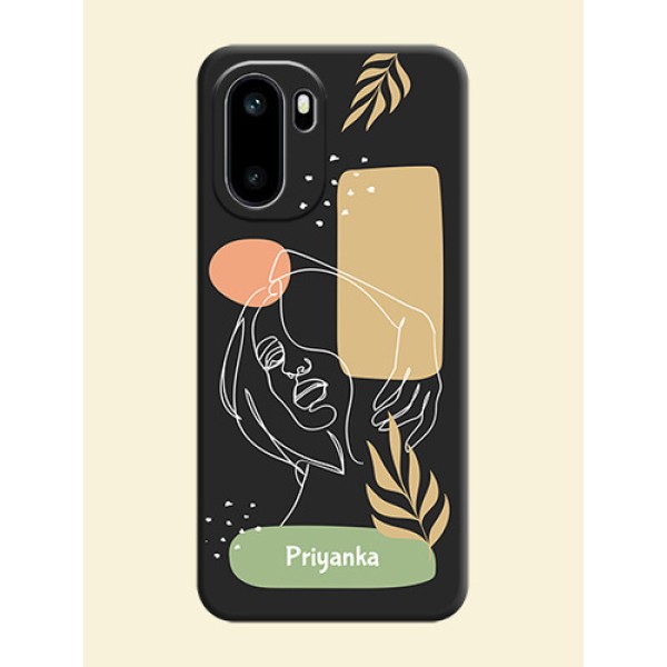 Custom Text With Line Art Of Women & Leaves Design On Space Black Custom Soft Matte Mobile Back Cover - OnePlus 15R 5G