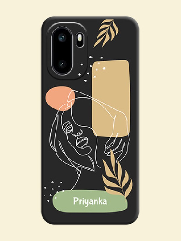 Custom Text With Line Art Of Women & Leaves Design On Space Black Custom Soft Matte Mobile Back Cover - OnePlus 15R 5G