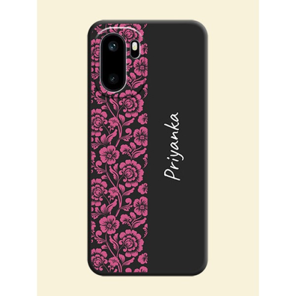 Pink Floral Pattern Design With Custom Text On Space Black Custom Soft Matte Mobile Back Cover - OnePlus 15R 5G Pink Floral Pattern Design With Custom Text On Space Black Custom Soft Matte Mobile Back Cover - OnePlus 15R 5G