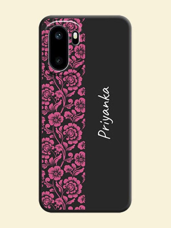 Pink Floral Pattern Design With Custom Text On Space Black Custom Soft Matte Mobile Back Cover - OnePlus 15R 5G