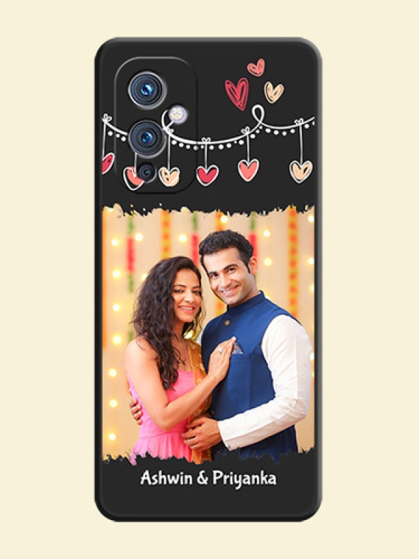 Pink Love Hangings with Name on Space Black Custom Soft Matte Phone Cases - Oneplus 9 5G
