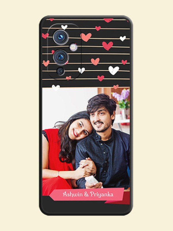 Love Pattern with Name on Pink Ribbon  on Photo on Space Black Soft Matte Back Cover - Oneplus 9 5G