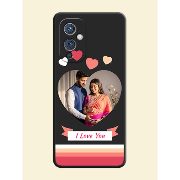 Love Shaped Photo with Colorful Stripes on Personalised Space Black Soft Matte Cases - Oneplus 9 5G