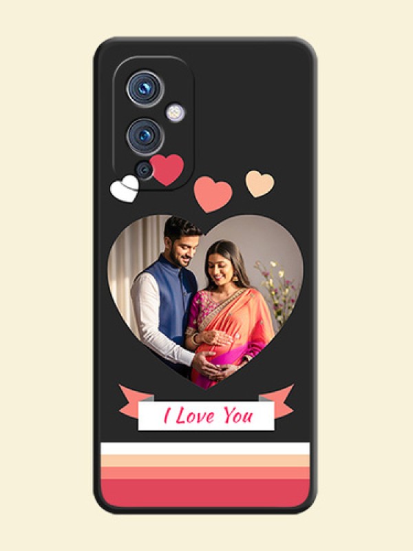 Love Shaped Photo with Colorful Stripes on Personalised Space Black Soft Matte Cases - Oneplus 9 5G