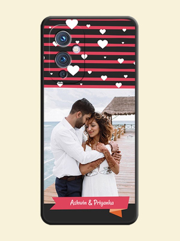 White Color Love Symbols with Pink Lines Pattern on Space Black Custom Soft Matte Phone Cases - Oneplus 9 5G