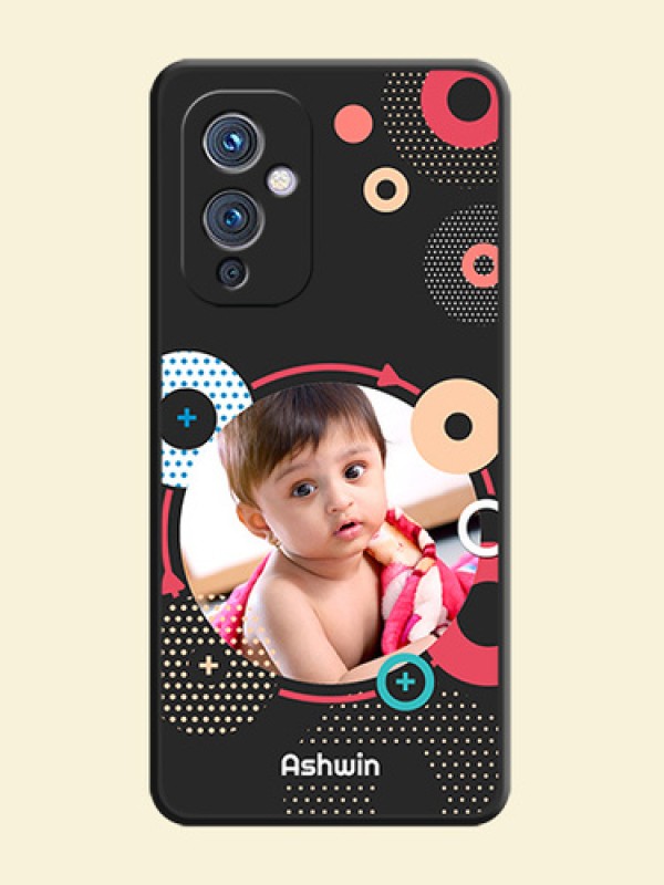 Multicoloured Round Image on Personalised Space Black Soft Matte Cases - Oneplus 9 5G