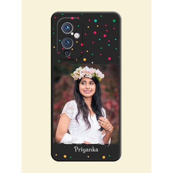 Multicolor Dotted Pattern with Text on Space Black Custom Soft Matte Phone Back Cover - Oneplus 9 5G Multicolor Dotted Pattern with Text on Space Black Custom Soft Matte Phone Back Cover - Oneplus 9 5G