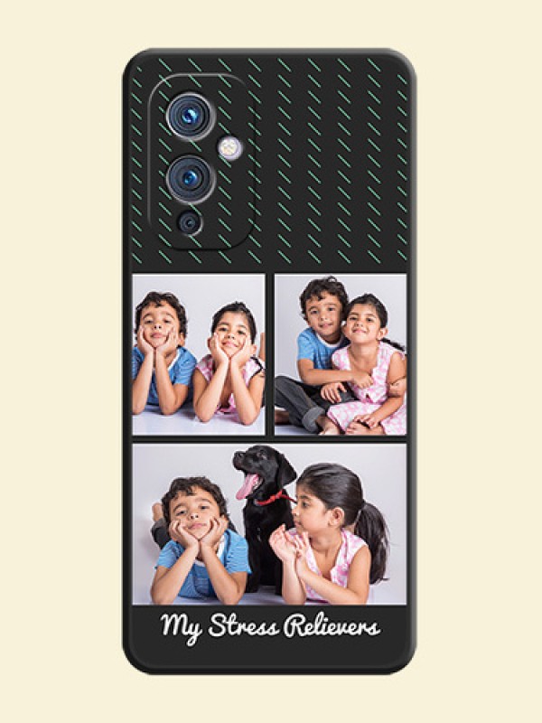 Cross Dotted Pattern with 2 Image Holder  on Personalised Space Black Soft Matte Cases - Oneplus 9 5G